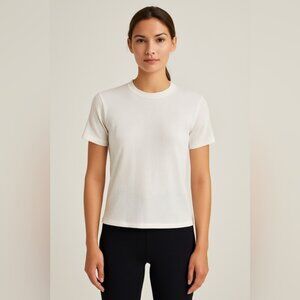 Caution to the Wind White Ribbed Short Sleeve Tee – Size S/M (Approx.)